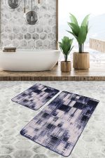 - PaspasTakimi-2li-Set713-Gorsel-4 - Realhomes  2'li Set Mavi Zeminde Yağlı Boya Motifli Eskitme Desenli Modern Sade & Şık Salon & Oturma Odası  2'li Banyo & Mutfak Paspas Takımı Realhomes