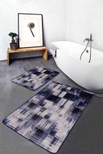 - PaspasTakimi-2li-Set713-Gorsel-5 - Realhomes  2'li Set Mavi Zeminde Yağlı Boya Motifli Eskitme Desenli Modern Sade & Şık Salon & Oturma Odası  2'li Banyo & Mutfak Paspas Takımı Realhomes