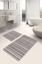 - PaspasTakimi-2li-Set714-Gorsel-2 - Realhomes 2'li Set Krem Zeminde Çizgili Motifli Örme Desenli Eskitme Motifli Vintage 2'li Banyo & Mutfak Paspas Takımı Realhomes