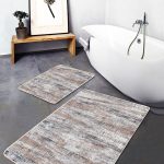 2'li Set Kahverengi Zeminde Eskitme Motifli Geometrik Desenli Geometrik Sade & Şık  2'li Banyo & Mutfak Paspas Takımı Realhomes