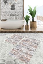 - PaspasTakimi-2li-Set715-Gorsel-5 - Realhomes  2'li Set Krem Zeminde Eskitme Motifli Örme Desenli Eskitme Motifli Modern  2'li Banyo & Mutfak Paspas Takımı Realhomes