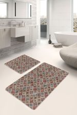 - PaspasTakimi-2li-Set716-Gorsel-2 - Realhomes  2'li Set Kahverengi Zeminde Morrocan Motifli Etnik Desenli Geometrik Etnik Motifler  2'li Banyo & Mutfak Paspas Takımı Realhomes