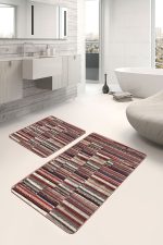 - PaspasTakimi-2li-Set717-Gorsel - Realhomes 2'li Set Kahverengi Zeminde Patchwork Motifli Kırkyama Desenli Vintage Klasik 2'li Banyo & Mutfak Paspas Takımı Realhomes