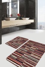 - PaspasTakimi-2li-Set717-Gorsel-4 - Realhomes 2'li Set Kahverengi Zeminde Patchwork Motifli Kırkyama Desenli Vintage Klasik 2'li Banyo & Mutfak Paspas Takımı Realhomes