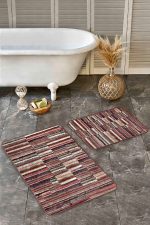 - Realhomes - Realhomes 2'li Set Kahverengi Zeminde Patchwork Motifli Kırkyama Desenli Vintage Klasik 2'li Banyo & Mutfak Paspas Takımı Realhomes