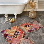 2'li Set Gri Zeminde Dokuma Motifli Eskitme Desenli Eskitme Motifli Sade & Şık  2'li Banyo & Mutfak Paspas Takımı Realhomes