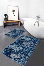 - PaspasTakimi-2li-Set719-Gorsel-4 - Realhomes  2'li Set Lacivert Zeminde Geometrik Motifli Mürekkep Desenli Modern Eskitme Motifli  2'li Banyo & Mutfak Paspas Takımı Realhomes