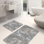 2'li Set Kahverengi Zeminde Geometrik Motifli Boho Desenli Geometrik Sade & Şık  2'li Banyo & Mutfak Paspas Takımı Realhomes