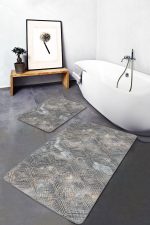 2'li Set Siyah - Beyaz Zeminde Geometrik Motifli Eskitme Desenli Eskitme Motifli Klasik  2'li Banyo & Mutfak Paspas Takımı Realhomes