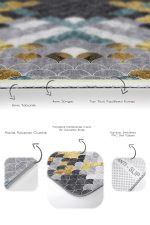 2'li Set Gold - Mavi Zeminde Pul Motifli Geometrik Desenli Geometrik Klasik  2'li Banyo & Mutfak Paspas Takımı Realhomes