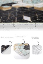 2'li Set Gold- Siyah Zeminde Mozaik Motifli Geometrik Desenli Geometrik Klasik  2'li Banyo & Mutfak Paspas Takımı Realhomes