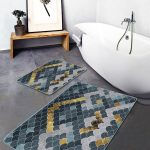 2'li Set Gri Zeminde Siyah Geometrik Motifli Klasik Desenli Sade & Şık Geometrik  2'li Banyo & Mutfak Paspas Takımı Realhomes