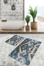 - PaspasTakimi-2li-Set724-Gorsel-5 - Realhomes 2'li Set Gold - Mavi Zeminde Pul Motifli Geometrik Desenli Geometrik Avangarde 2'li Banyo & Mutfak Paspas Takımı Realhomes