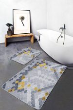 - PaspasTakimi-2li-Set725-Gorsel-1 - Realhomes  2'li Set Gold - Gri Zeminde Pul Motifli Geometrik Desenli Geometrik Klasik  2'li Banyo & Mutfak Paspas Takımı Realhomes