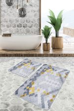 - PaspasTakimi-2li-Set725-Gorsel - Realhomes  2'li Set Gold - Gri Zeminde Pul Motifli Geometrik Desenli Geometrik Klasik  2'li Banyo & Mutfak Paspas Takımı Realhomes