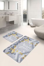 - PaspasTakimi-2li-Set725-Gorsel-5 - Realhomes  2'li Set Gold - Gri Zeminde Pul Motifli Geometrik Desenli Geometrik Klasik  2'li Banyo & Mutfak Paspas Takımı Realhomes