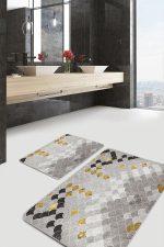 - PaspasTakimi-2li-Set726-Gorsel-2 - Realhomes 2'li Set Gold - Krem Zeminde Pul Motifli Geometrik Desenli Geometrik Sade & Şık 2'li Banyo & Mutfak Paspas Takımı Realhomes