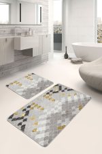 - PaspasTakimi-2li-Set726-Gorsel-5 - Realhomes 2'li Set Gold - Krem Zeminde Pul Motifli Geometrik Desenli Geometrik Sade & Şık 2'li Banyo & Mutfak Paspas Takımı Realhomes