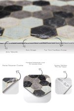 2'li Set Siyah - Kahvernegi Zeminde Geometrik Motifli Altıgen Desenli Geometrik Klasik  2'li Banyo & Mutfak Paspas Takımı Realhomes