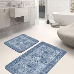 2'li Set Mavi Zeminde Geometrik Motifli Örme Desenli Geometrik Klasik  2'li Banyo & Mutfak Paspas Takımı Realhomes