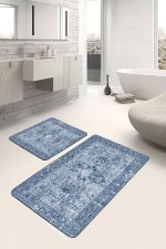 - PaspasTakimi-2li-Set728-Gorsel - Realhomes 2'li Set Mavi Zeminde Etnik Motifli Kilim Desenli Etnik Motifler Avangarde 2'li Banyo & Mutfak Paspas Takımı Realhomes