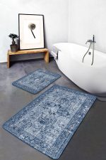 - PaspasTakimi-2li-Set728-Gorsel-2 - Realhomes 2'li Set Mavi Zeminde Etnik Motifli Kilim Desenli Etnik Motifler Avangarde 2'li Banyo & Mutfak Paspas Takımı Realhomes