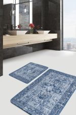 - PaspasTakimi-2li-Set728-Gorsel-4 - Realhomes 2'li Set Mavi Zeminde Etnik Motifli Kilim Desenli Etnik Motifler Avangarde 2'li Banyo & Mutfak Paspas Takımı Realhomes