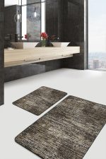 - PaspasTakimi-2li-Set729-Gorsel - Realhomes 2'li Set Kahverengi Zeminde Tribal Motifli Etnik Desenli Floral Eskitme Motifli 2'li Banyo & Mutfak Paspas Takımı Realhomes