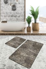 - PaspasTakimi-2li-Set729-Gorsel-4 - Realhomes 2'li Set Kahverengi Zeminde Tribal Motifli Etnik Desenli Floral Eskitme Motifli 2'li Banyo & Mutfak Paspas Takımı Realhomes