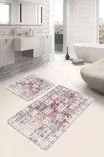 - PaspasTakimi-2li-Set730-Gorsel-1 - Realhomes  2'li Set Krem Zeminde Etnik Motifli Geleneksel Desenli Eskitme Motifli Vintage  2'li Banyo & Mutfak Paspas Takımı Realhomes