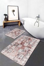 - PaspasTakimi-2li-Set730-Gorsel-4 - Realhomes  2'li Set Krem Zeminde Etnik Motifli Geleneksel Desenli Eskitme Motifli Vintage  2'li Banyo & Mutfak Paspas Takımı Realhomes