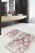 - PaspasTakimi-2li-Set730-Gorsel-5 - Realhomes  2'li Set Krem Zeminde Etnik Motifli Geleneksel Desenli Eskitme Motifli Vintage  2'li Banyo & Mutfak Paspas Takımı Realhomes