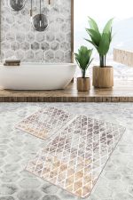 - PaspasTakimi-2li-Set731-Gorsel-1 - Realhomes 2'li Set Krem Zeminde Mozaik Motifli Eskitme Desenli Geometrik Vintage 2'li Banyo & Mutfak Paspas Takımı Realhomes