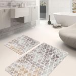 2'li Set Mavi Krem Zeminde Antik Motifli El Dokuma Desenli Eskitme Motifli Modern  2'li Banyo & Mutfak Paspas Takımı Realhomes