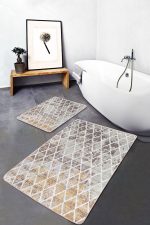 - PaspasTakimi-2li-Set731-Gorsel-2 - Realhomes 2'li Set Krem Zeminde Mozaik Motifli Eskitme Desenli Geometrik Vintage 2'li Banyo & Mutfak Paspas Takımı Realhomes