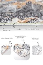 2'li Set Siyah - Bej Zeminde Geometrik Motifli Eskitme Desenli Geometrik Klasik  2'li Banyo & Mutfak Paspas Takımı Realhomes