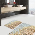 2'li Set Gri - Mavi Zeminde Eskitme Motifli Dokuma Desenli Vintage Eskitme Motifli  2'li Banyo & Mutfak Paspas Takımı Realhomes