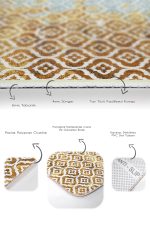 2'li Set Altın Zeminde Geometrik Motifli Modern Sanat Desenli Geometrik eskitme Motifli  2'li Banyo & Mutfak Paspas Takımı Realhomes