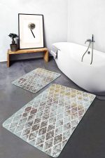 2'li Set Eskitme Zeminde Geometrik Motifli Klasik Desenli Geometrik Eskitme Motifli  2'li Banyo & Mutfak Paspas Takımı Realhomes