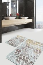 2'li Set Eskitme Zeminde Geometrik Motifli Klasik Desenli Geometrik Eskitme Motifli  2'li Banyo & Mutfak Paspas Takımı Realhomes