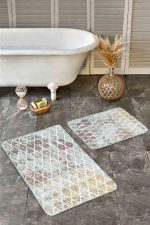 2'li Set Eskitme Zeminde Geometrik Motifli Klasik Desenli Geometrik Eskitme Motifli  2'li Banyo & Mutfak Paspas Takımı Realhomes