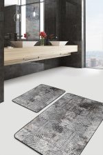 - PaspasTakimi-2li-Set738-Gorsel-1 - Realhomes  2'li Set Siyah Beyaz Zeminde Klasik Motifli Geometrik Desenli Geometrik Eskitme Motifli  2'li Banyo & Mutfak Paspas Takımı Realhomes