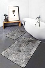 - PaspasTakimi-2li-Set738-Gorsel - Realhomes  2'li Set Siyah Beyaz Zeminde Klasik Motifli Geometrik Desenli Geometrik Eskitme Motifli  2'li Banyo & Mutfak Paspas Takımı Realhomes