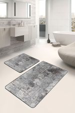 - PaspasTakimi-2li-Set738-Gorsel-4 - Realhomes  2'li Set Siyah Beyaz Zeminde Klasik Motifli Geometrik Desenli Geometrik Eskitme Motifli  2'li Banyo & Mutfak Paspas Takımı Realhomes