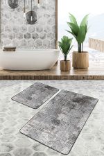 - PaspasTakimi-2li-Set738-Gorsel-5 - Realhomes  2'li Set Siyah Beyaz Zeminde Klasik Motifli Geometrik Desenli Geometrik Eskitme Motifli  2'li Banyo & Mutfak Paspas Takımı Realhomes