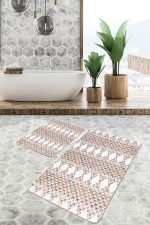 - PaspasTakimi-2li-Set739-Gorsel-1 - Realhomes 2'li Set Beyaz Zeminde Etnik Motifli Kilim Desenli Geometrik Etnik Motifler 2'li Banyo & Mutfak Paspas Takımı Realhomes