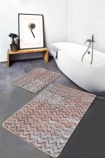 2'li Set Kırmızı Zeminde Çizgili Motifli Zikzak Desenli Geometrik Klasik  2'li Banyo & Mutfak Paspas Takımı Realhomes