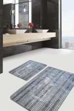 - PaspasTakimi-2li-Set741-Gorsel - Realhomes  2'li Set Mavi Zeminde Etnik Motifli Örgü Desenli Geometrik Klasik  2'li Banyo & Mutfak Paspas Takımı Realhomes