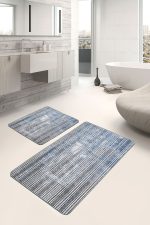 - PaspasTakimi-2li-Set741-Gorsel-2 - Realhomes  2'li Set Mavi Zeminde Etnik Motifli Örgü Desenli Geometrik Klasik  2'li Banyo & Mutfak Paspas Takımı Realhomes