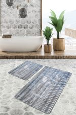 - PaspasTakimi-2li-Set741-Gorsel-4 - Realhomes  2'li Set Mavi Zeminde Etnik Motifli Örgü Desenli Geometrik Klasik  2'li Banyo & Mutfak Paspas Takımı Realhomes